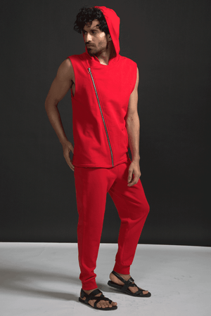 SLEEVELESS CROSS ZIP HOODIE JOGGER PANT SET - dash and dot