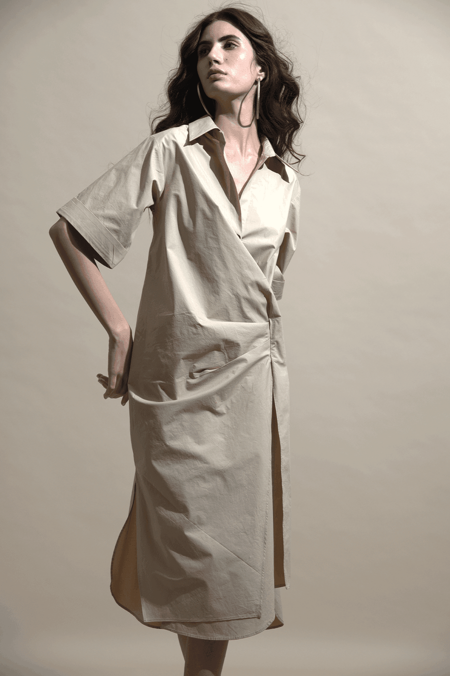 ACROSS BUTTON PLEAT MIDI