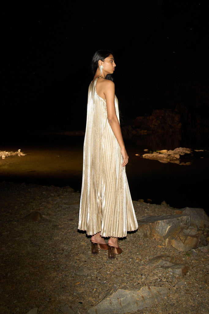 LAMÉ PLEATED MAXI - dash and dot dash and dot