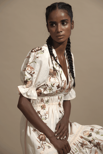 EMBROIDERED TIERED MIDI - dash and dot