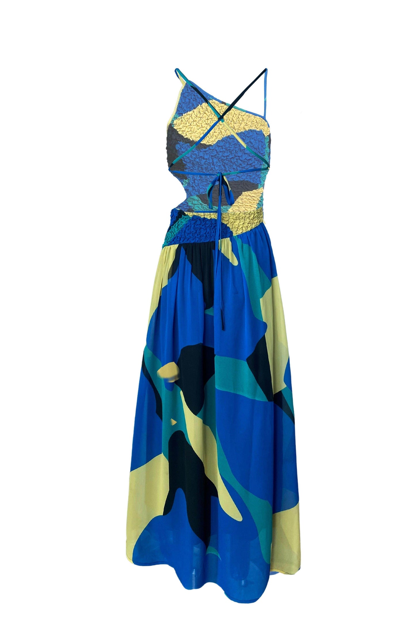 ABSTRACT RUCHED CUTOUT DRESS - dash and dot