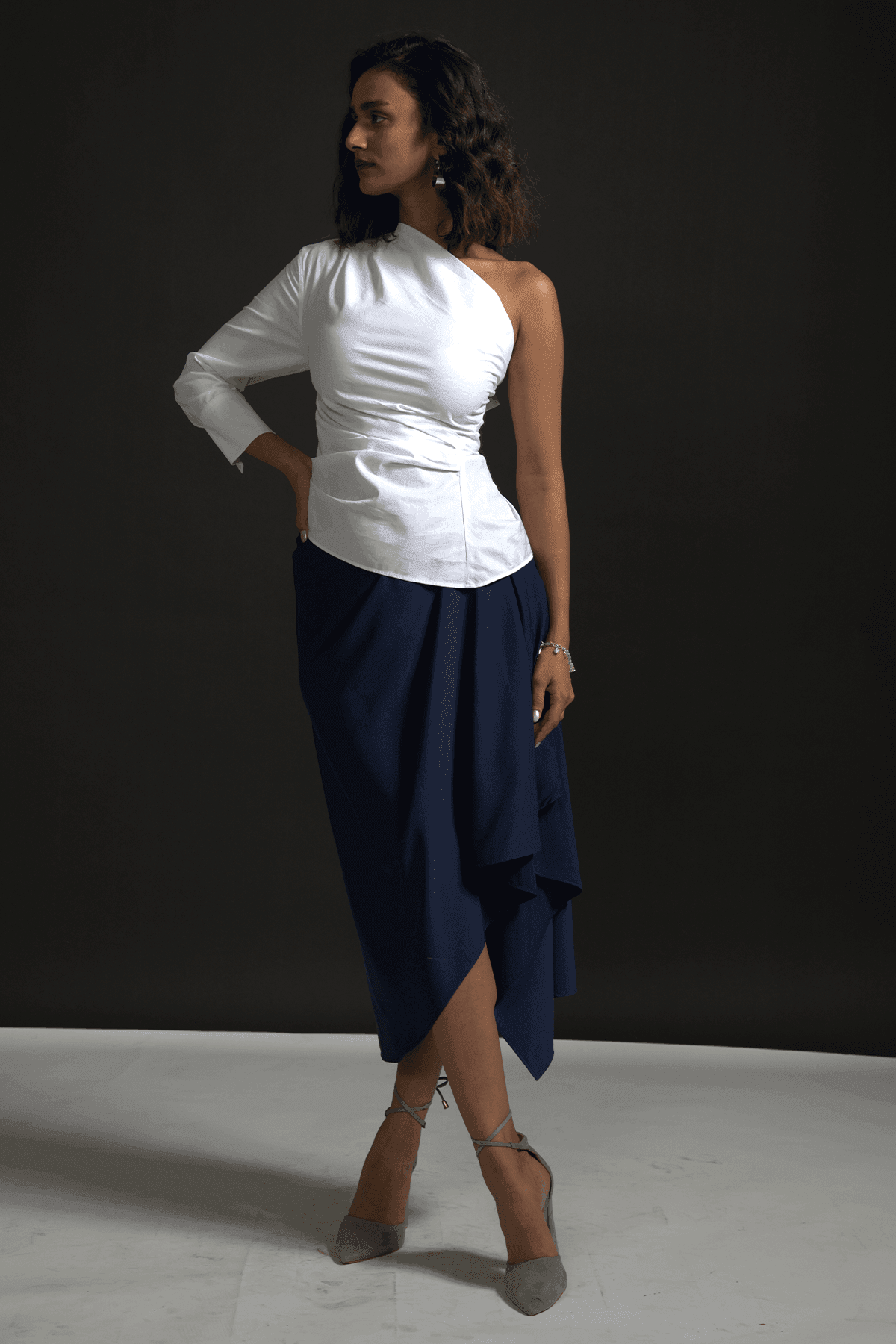 NAVY DRAPED SKIRT - dash and dot