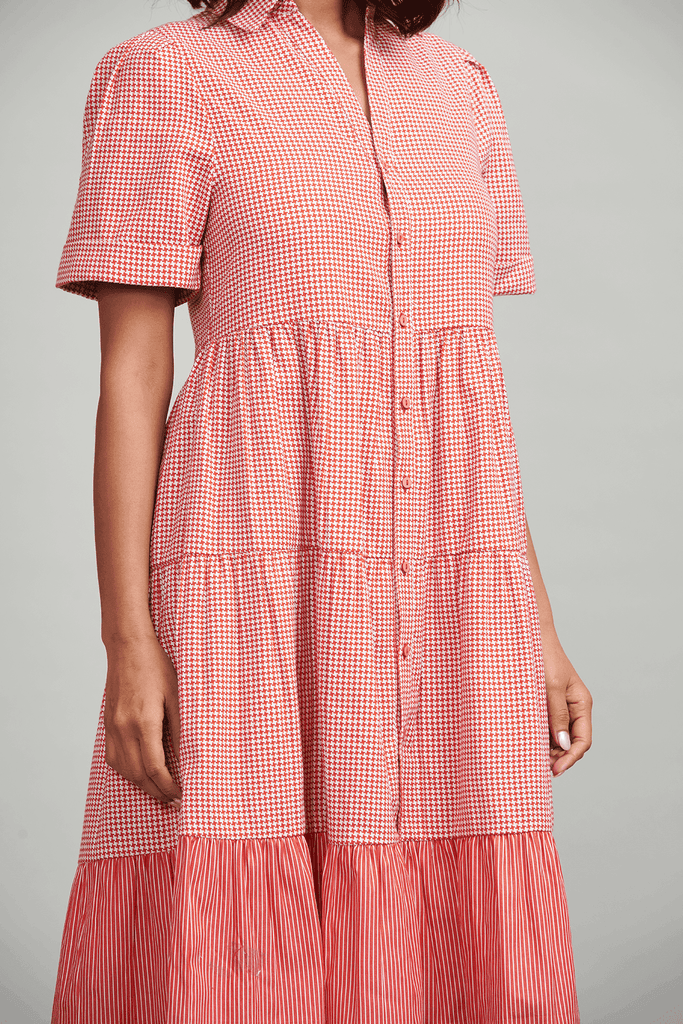RED CHECKED TIERED MIDI - dash and dot dash and dot