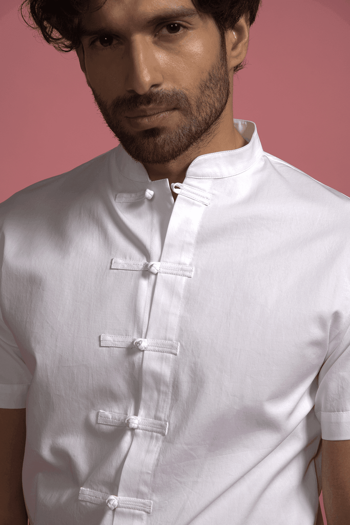 HALF SLEEVE KNOTTED BUTTON SHIRT - dash and dot dash and dot