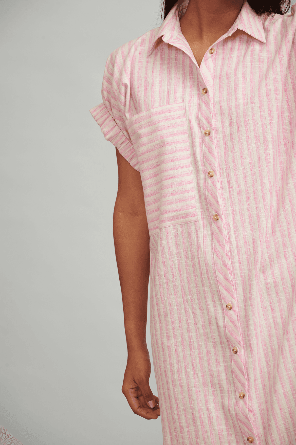 PINK STRIPE LINEN SHIRT MIDI - dash and dot