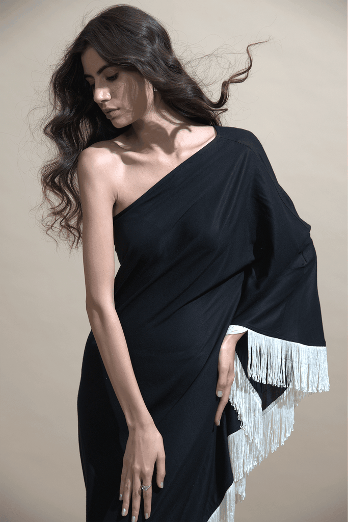 ONE SHOULDER FRINGE DRESS - dash and dot dash and dot