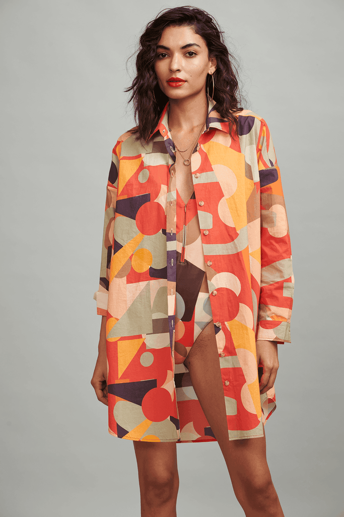 ABSTRACT PRINT SHIRT DRESS - dash and dot dash and dot
