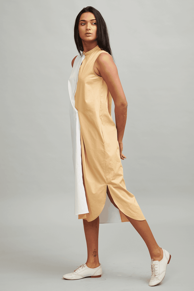 BLOCKED BUTTON PLEAT MIDI - dash and dot dash and dot