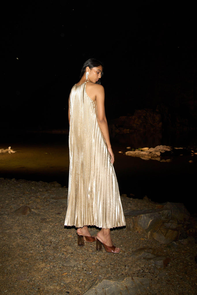 LAMÉ PLEATED MAXI - dash and dot dash and dot