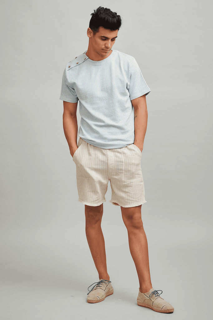 STRIPE FRINGE LINEN SHORTS - dash and dot dash and dot