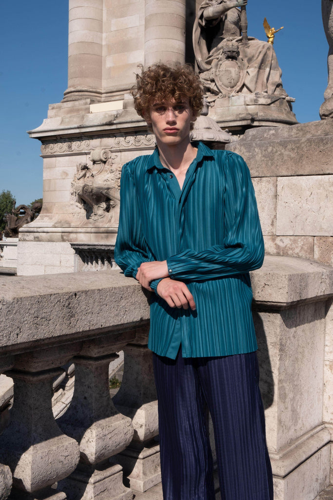 PLEATED TEAL SHIRT - dash and dot dash and dot