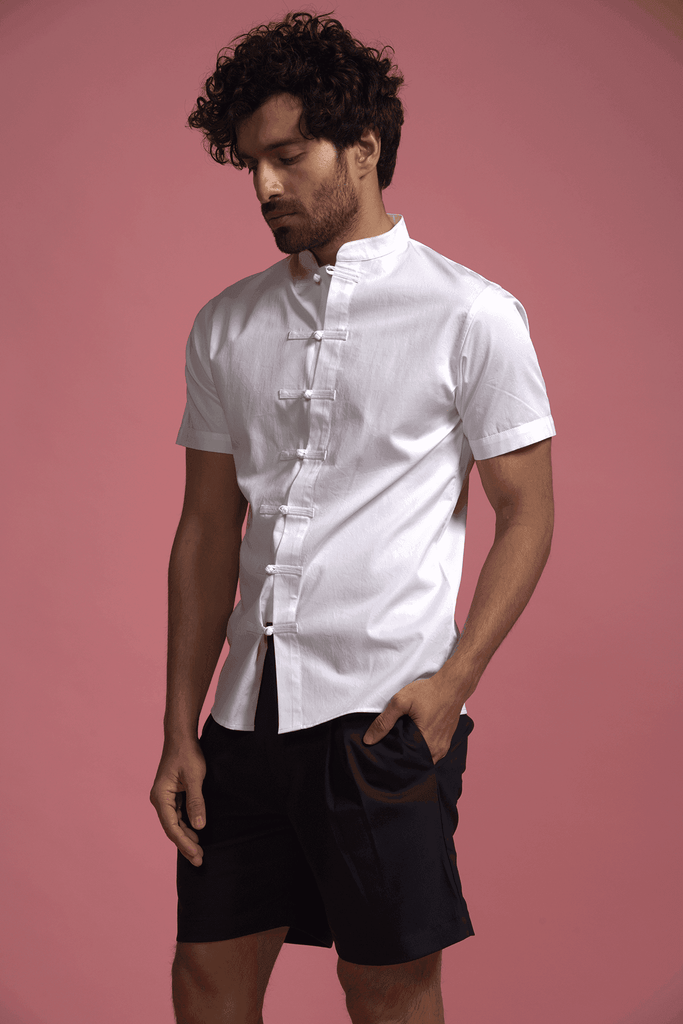 HALF SLEEVE KNOTTED BUTTON SHIRT - dash and dot dash and dot