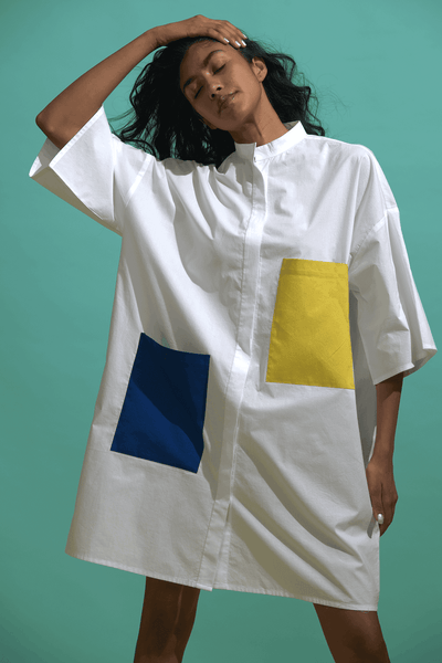 CONTRAST PATCH POCKET DRESS - dash and dot