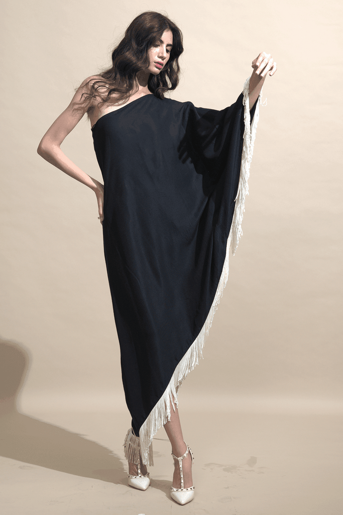 ONE SHOULDER FRINGE DRESS - dash and dot dash and dot