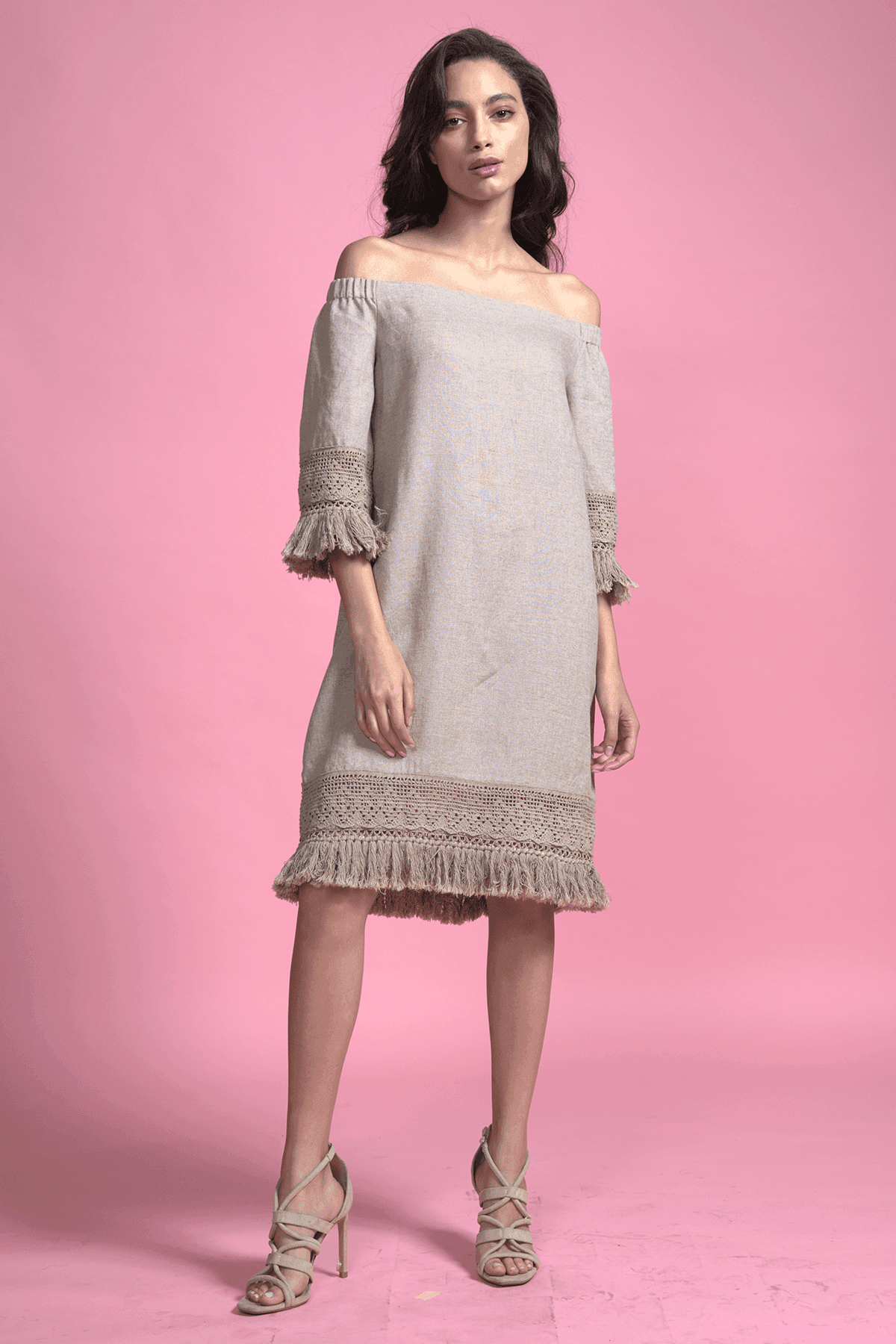 LINEN FRINGE-HEM MIDI - dash and dot