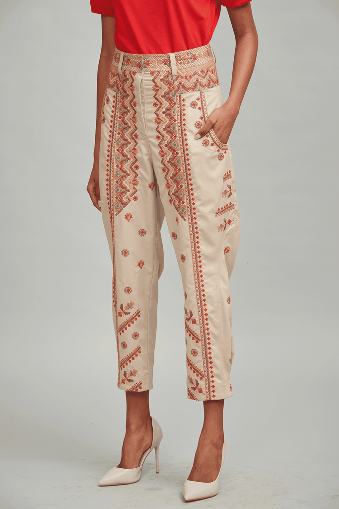 KHAKI EMBROIDERED PANT - dash and dot dash and dot