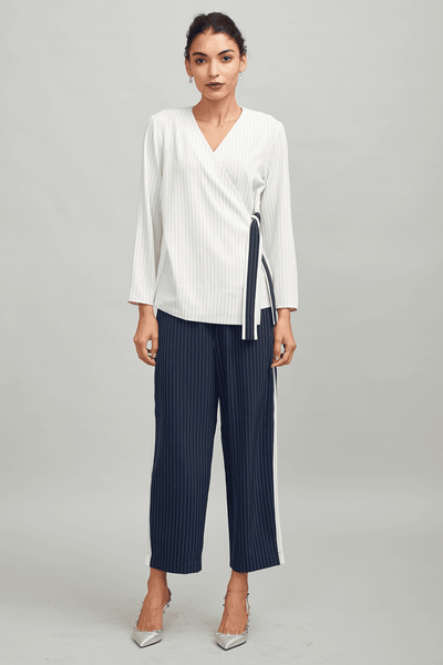 SIDE TIE STRIPE BLOCK PANT - dash and dot