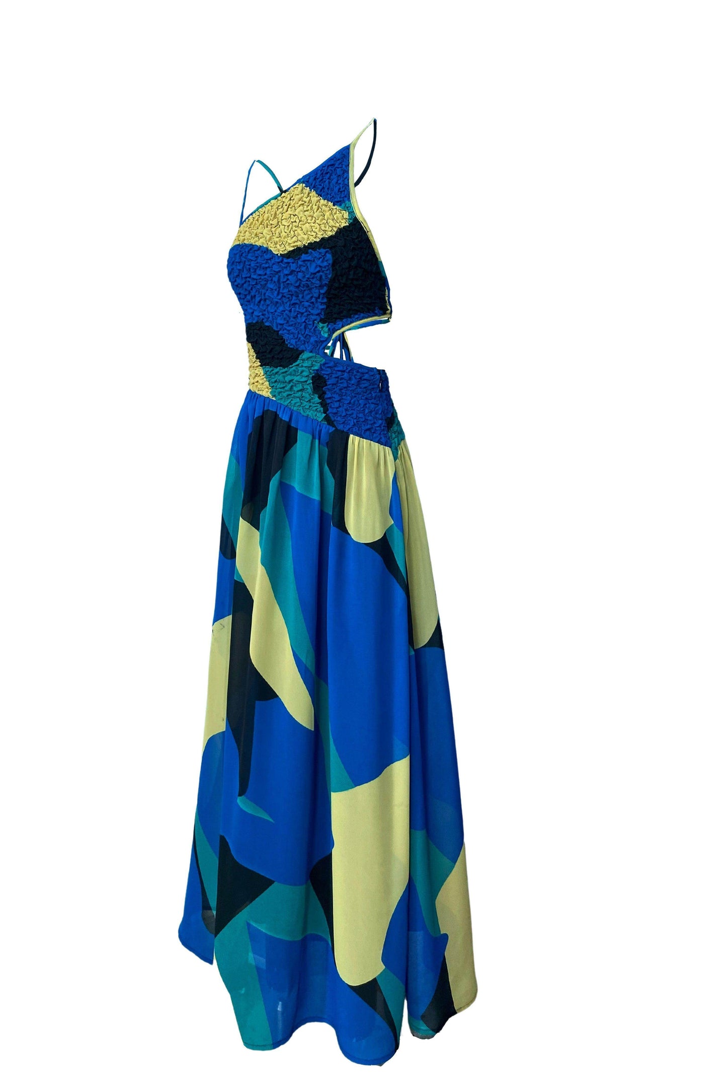 ABSTRACT RUCHED CUTOUT DRESS - dash and dot