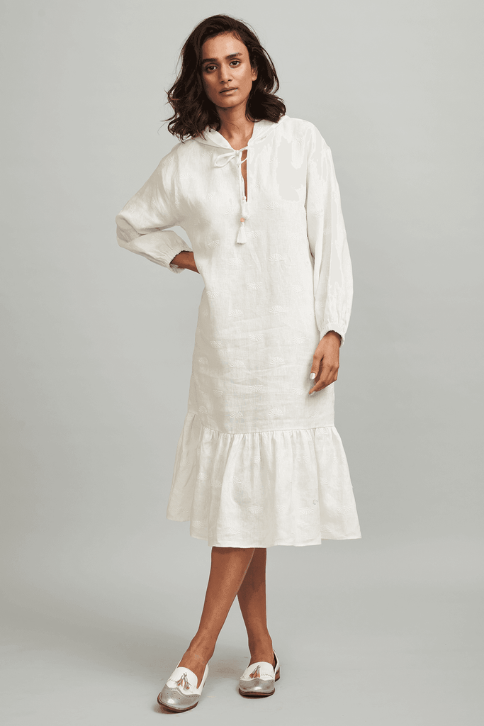 EMBROIDERED LINEN HOOD MIDI - dash and dot dash and dot