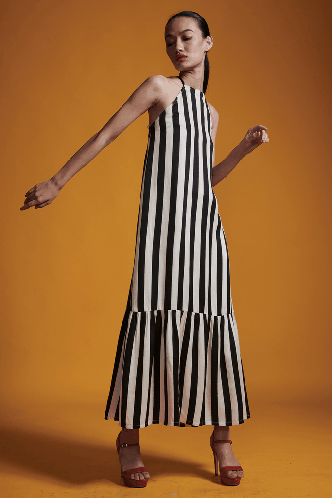 B&W STRIPE HALTER MAXI - dash and dot dash and dot