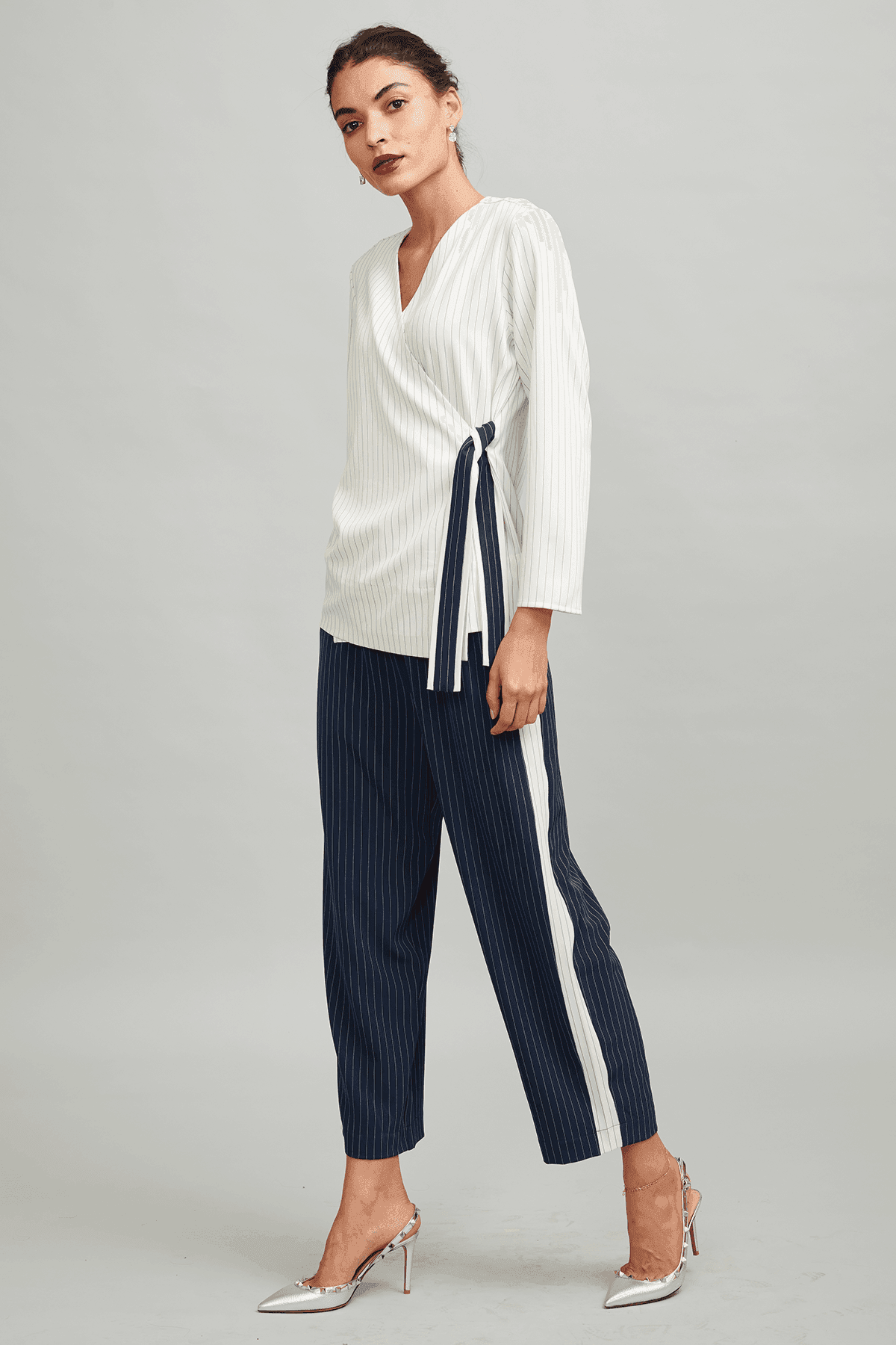 SIDE TIE STRIPE BLOCK PANT - dash and dot