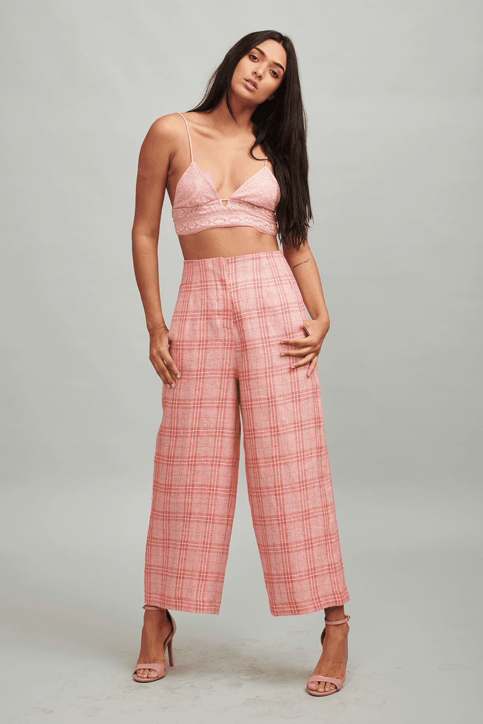 RED LINEN CHECK PANT - dash and dot dash and dot