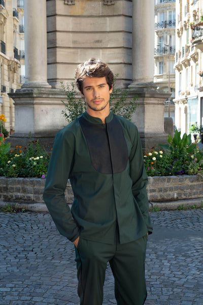 GREEN LEATHER BIB SHIRT - dash and dot