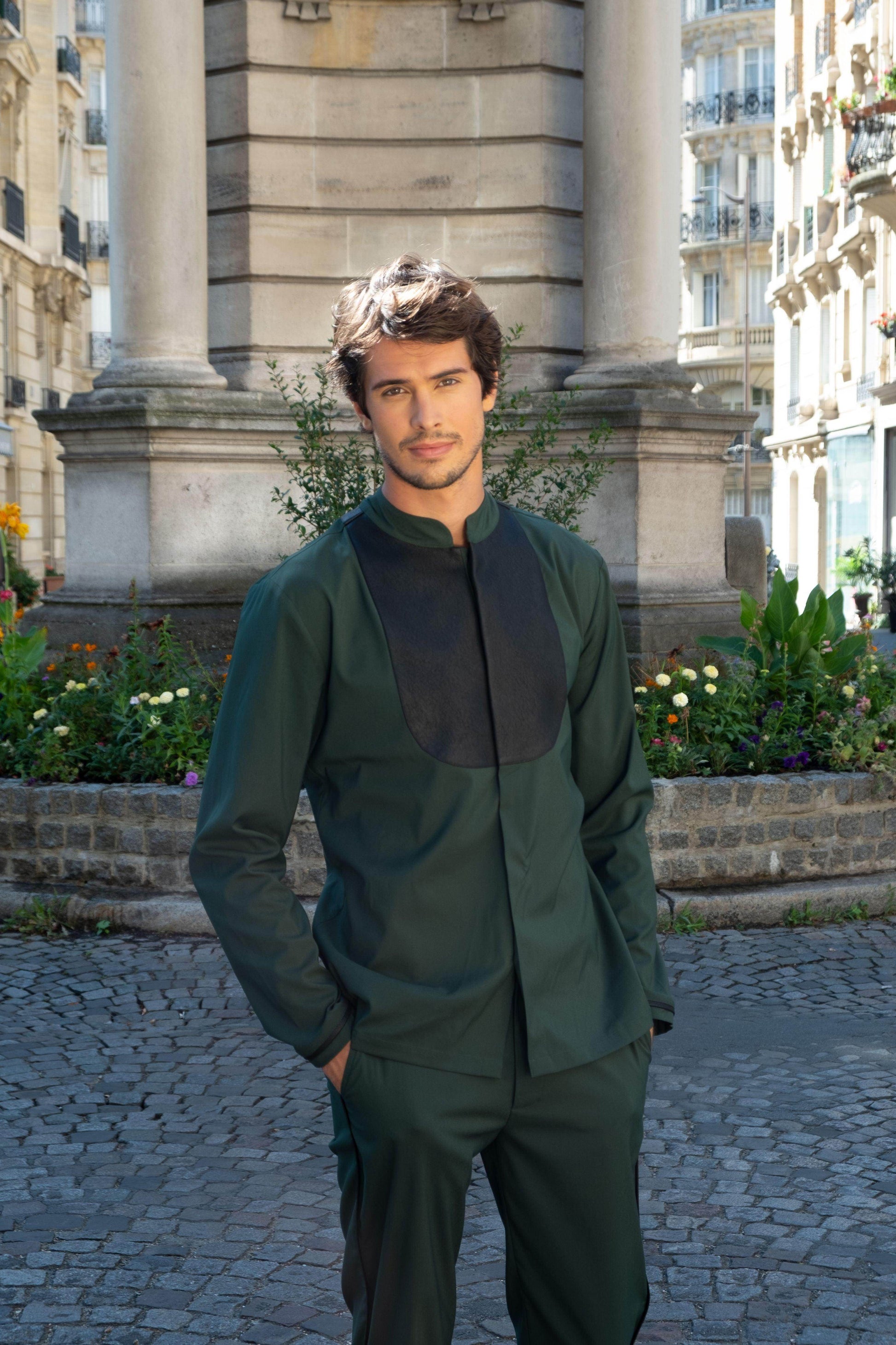 GREEN LEATHER BIB SUIT - dash and dot