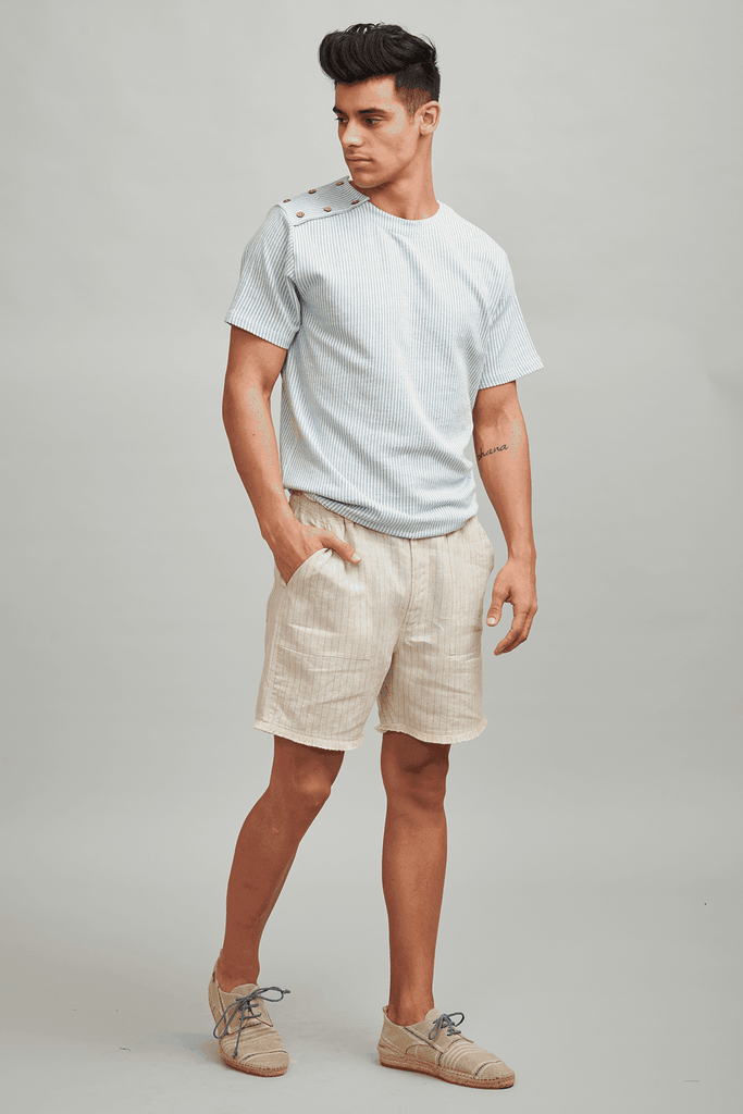 STRIPE FRINGE LINEN SHORTS - dash and dot dash and dot