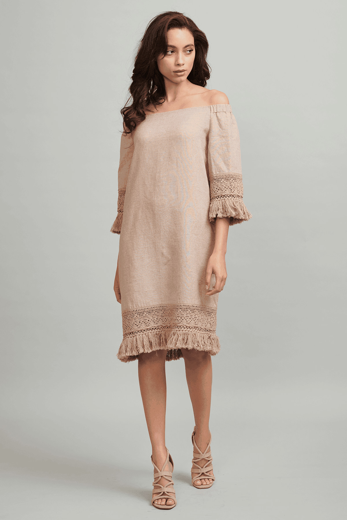 LINEN FRINGE-HEM MIDI - dash and dot