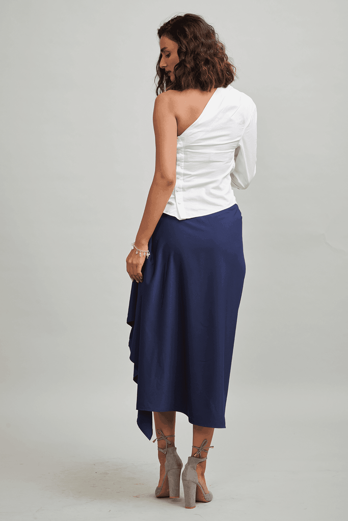 NAVY DRAPED SKIRT - dash and dot dash and dot