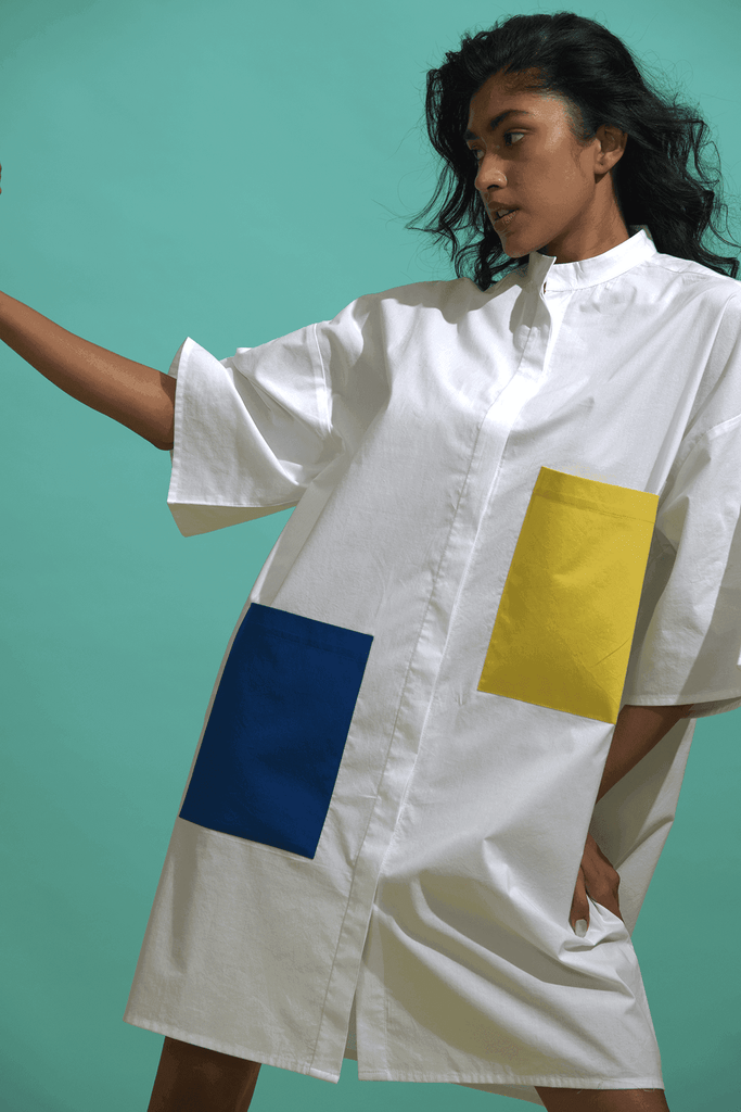 CONTRAST PATCH POCKET DRESS - dash and dot dash and dot