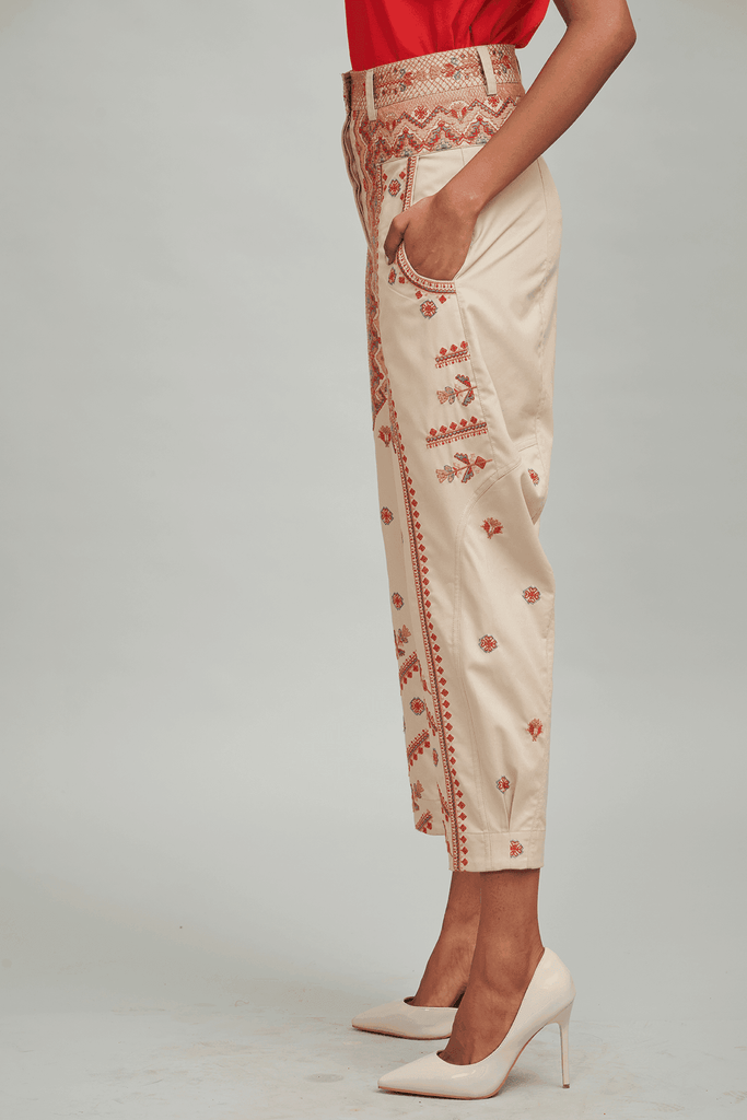 KHAKI EMBROIDERED PANT - dash and dot dash and dot