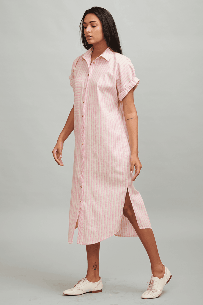 PINK STRIPE LINEN SHIRT MIDI - dash and dot dash and dot