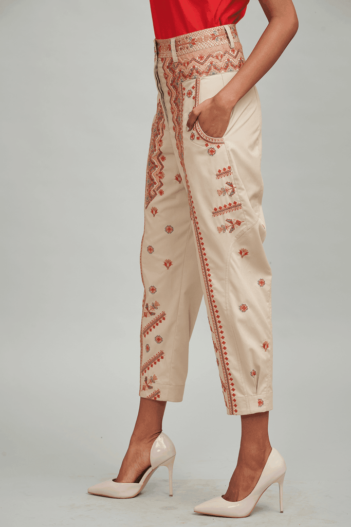 KHAKI EMBROIDERED PANT - dash and dot dash and dot