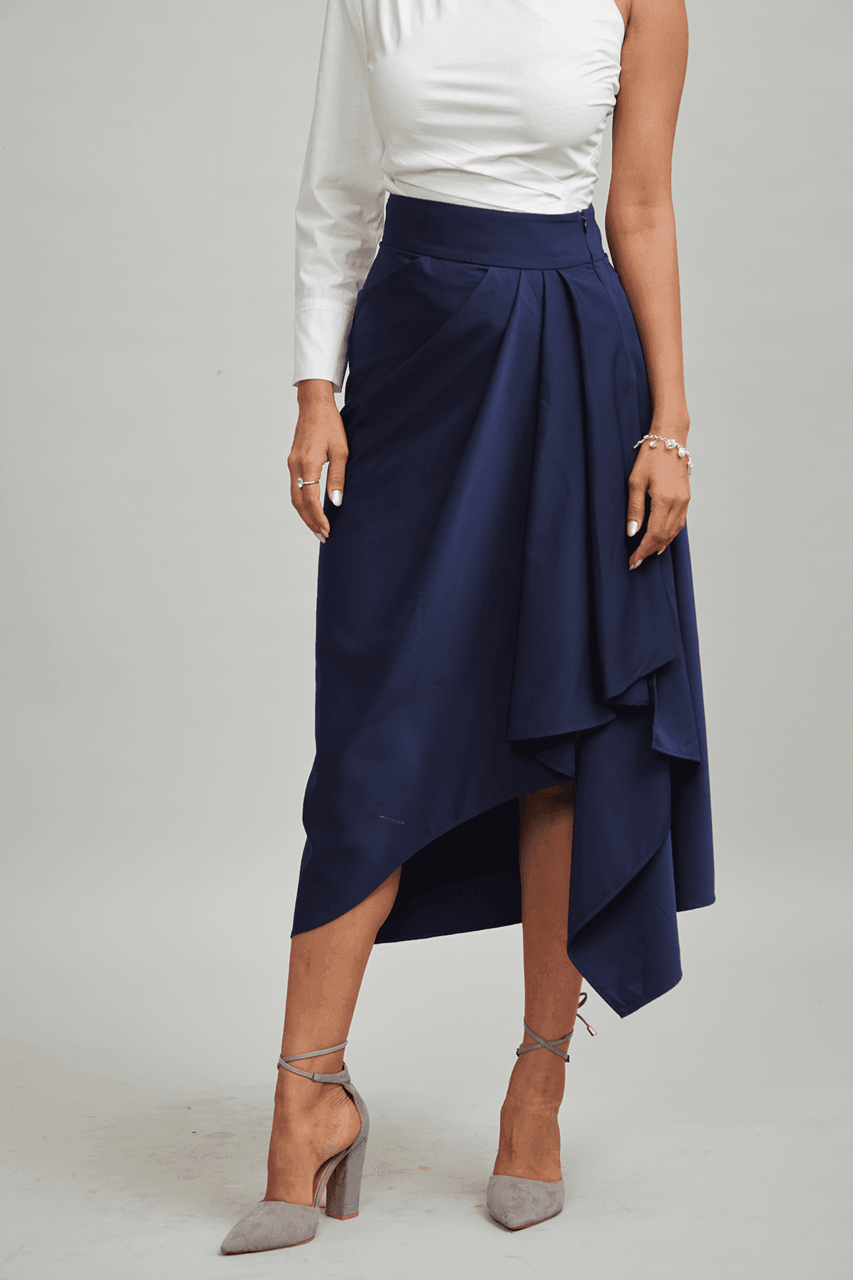 NAVY DRAPED SKIRT - dash and dot