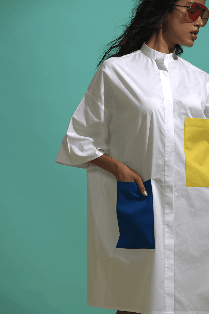 CONTRAST PATCH POCKET DRESS - dash and dot dash and dot