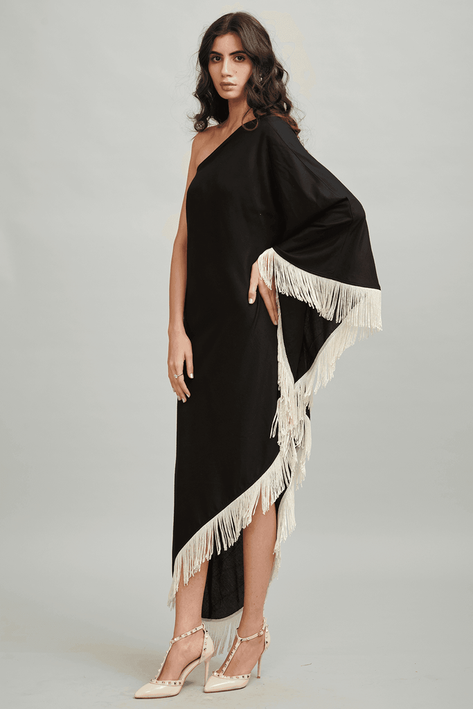 ONE SHOULDER FRINGE DRESS - dash and dot dash and dot