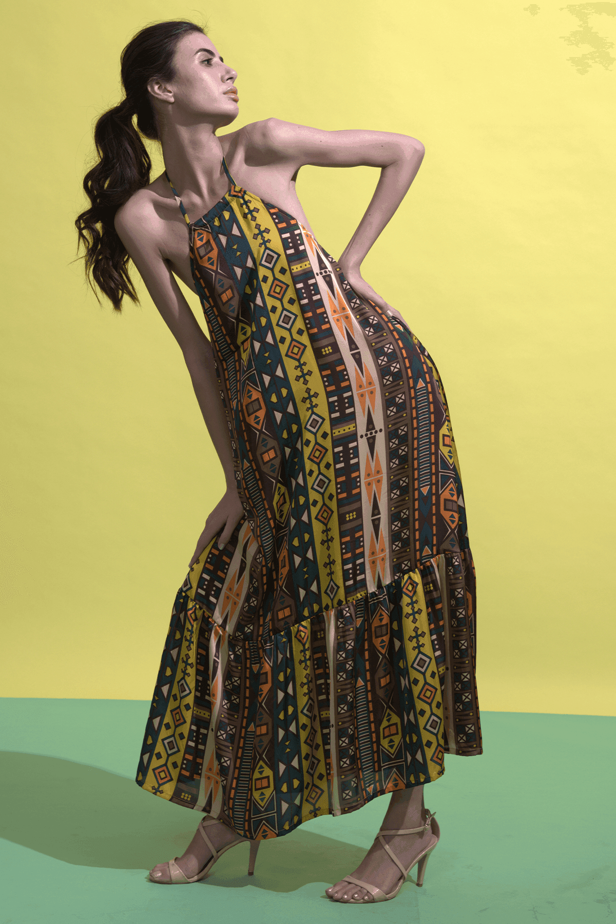 TRIBAL TIERED HALTER MAXI 2.0 - dash and dot