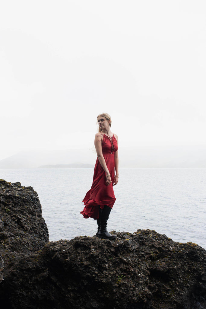 CRIMSON TIE UP DRESS - dash and dot dash and dot