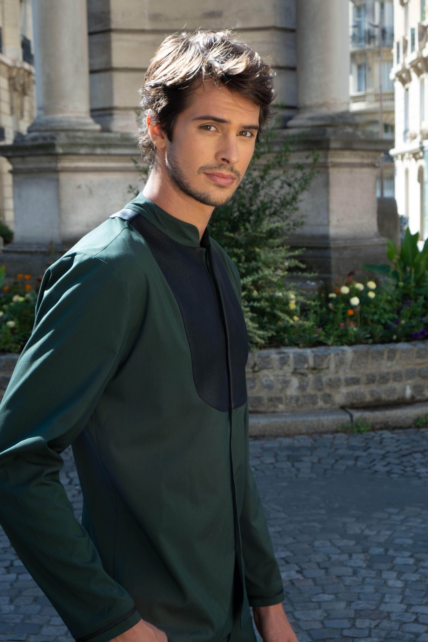 GREEN LEATHER BIB SUIT - dash and dot