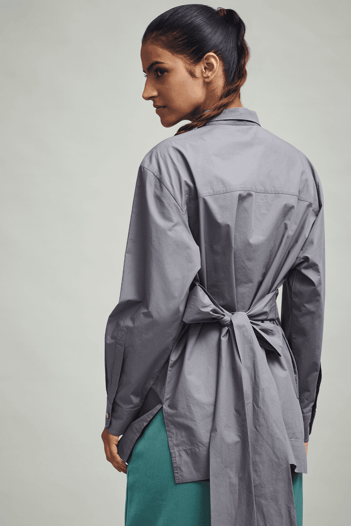 TIE UP POPLIN SHIRT - dash and dot dash and dot