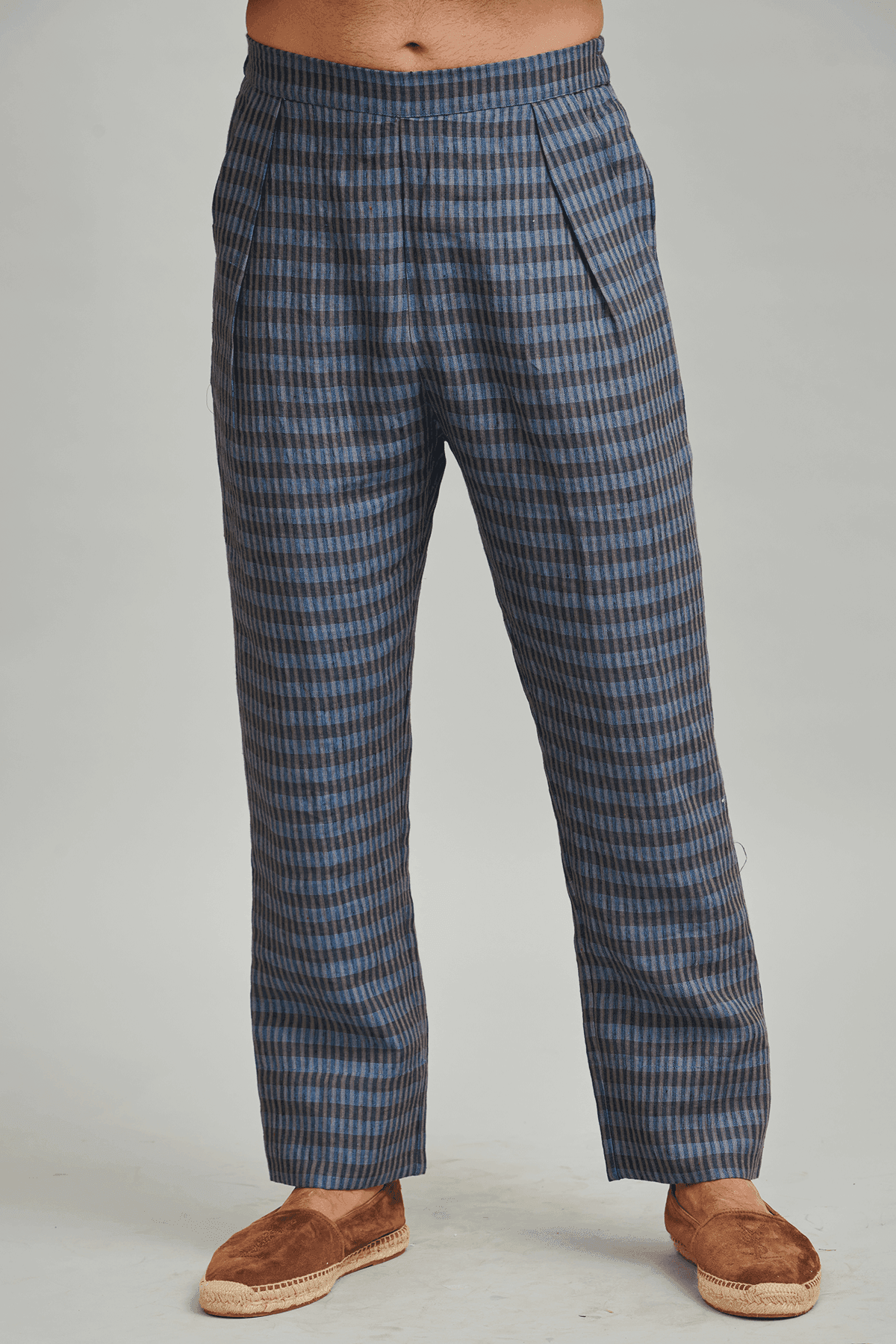 LINEN CHECK PLEAT PANT - dash and dot