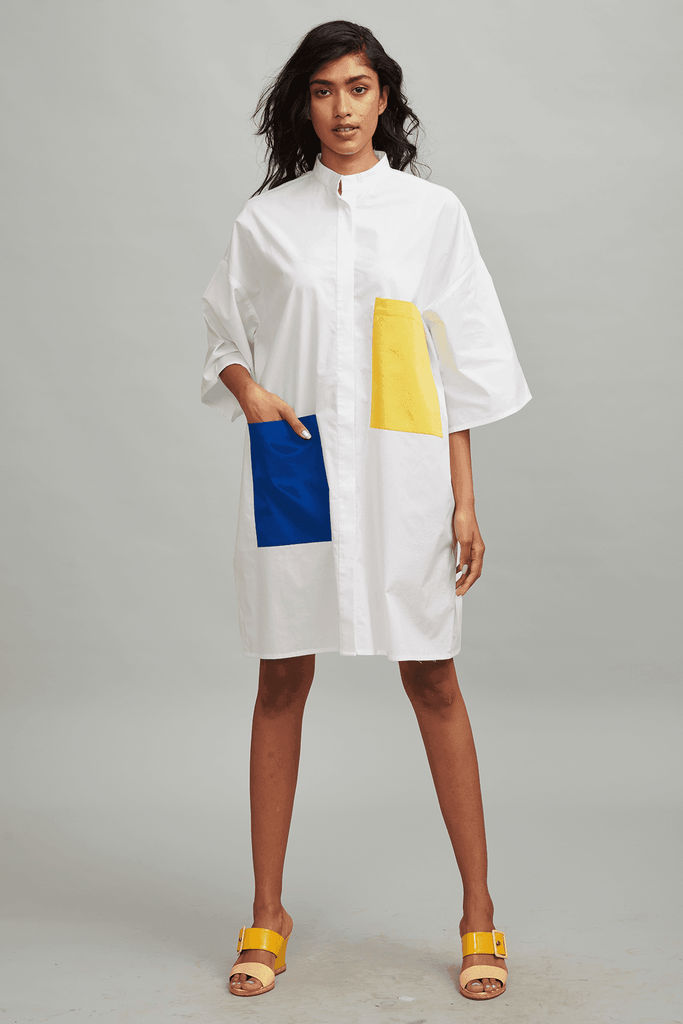 CONTRAST PATCH POCKET DRESS - dash and dot dash and dot