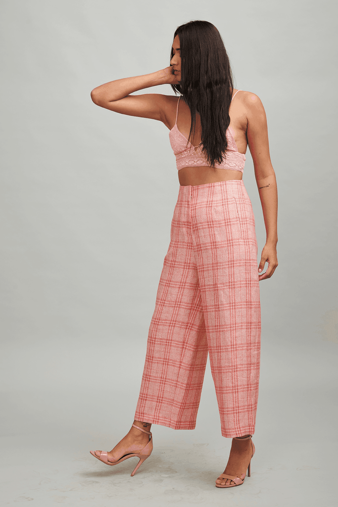 RED LINEN CHECK PANT - dash and dot dash and dot