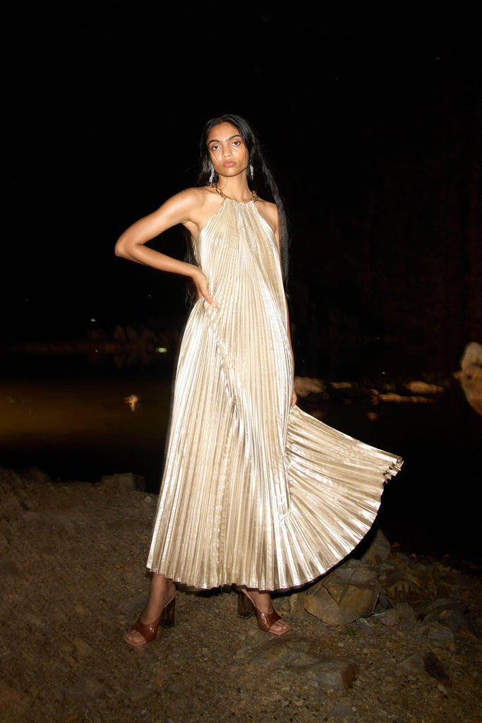 LAMÉ PLEATED MAXI - dash and dot dash and dot