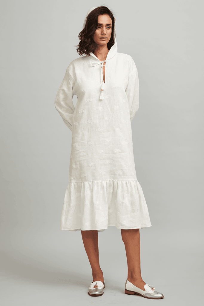 EMBROIDERED LINEN HOOD MIDI - dash and dot dash and dot