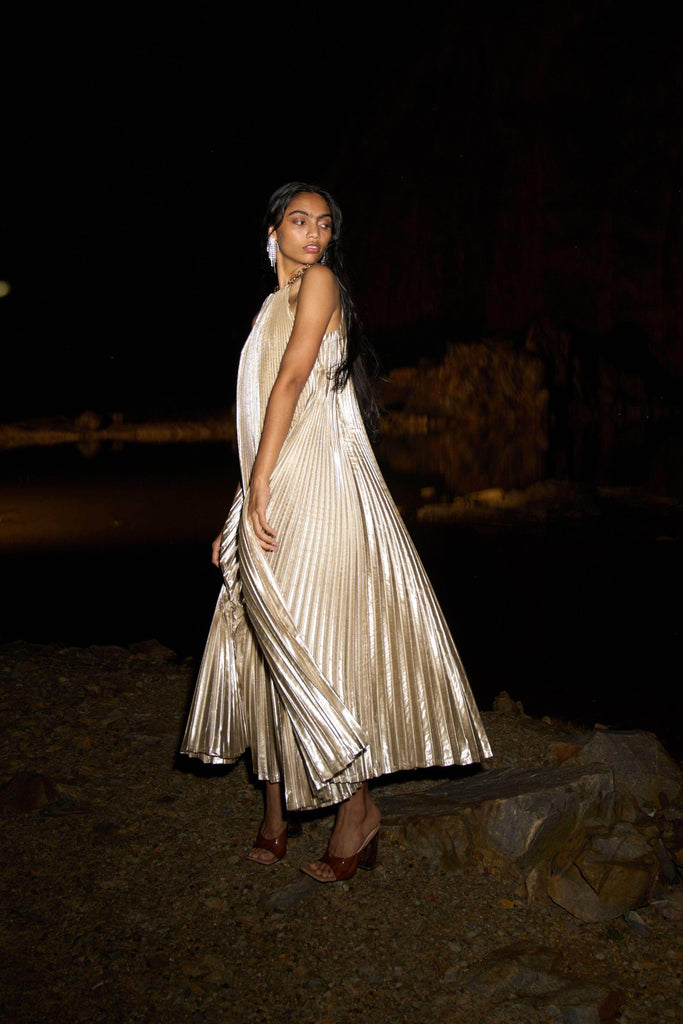 LAMÉ PLEATED MAXI - dash and dot dash and dot
