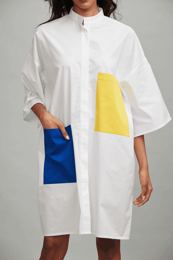 CONTRAST PATCH POCKET DRESS - dash and dot dash and dot