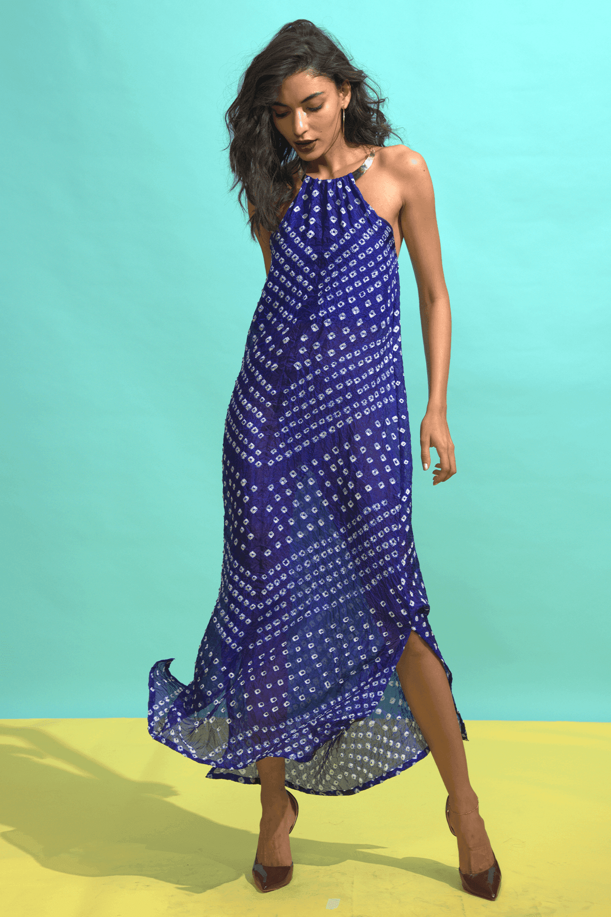 bandhani maxi dress XXS / Royal Blue CHOKER BANDHANI MAXI